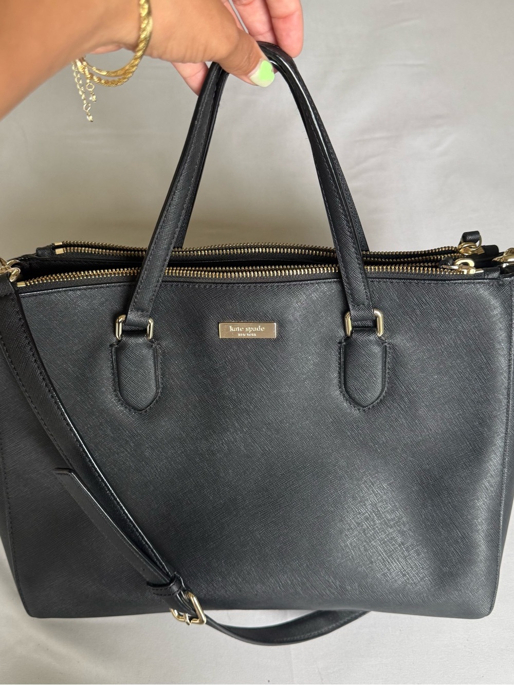 kate spade Black Saffiano Double-Zip Satchel